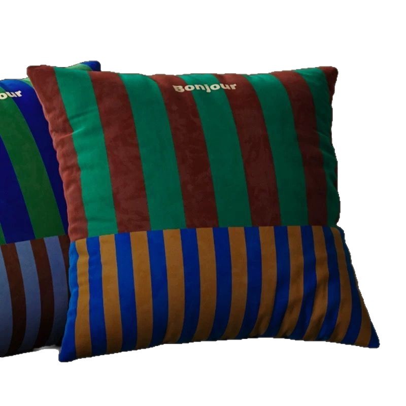 Retro rayas almohada cubierta cuadrada nórdica simple sala de estar cojín de sofá doméstico dormitorio cojín de cabecera cojín