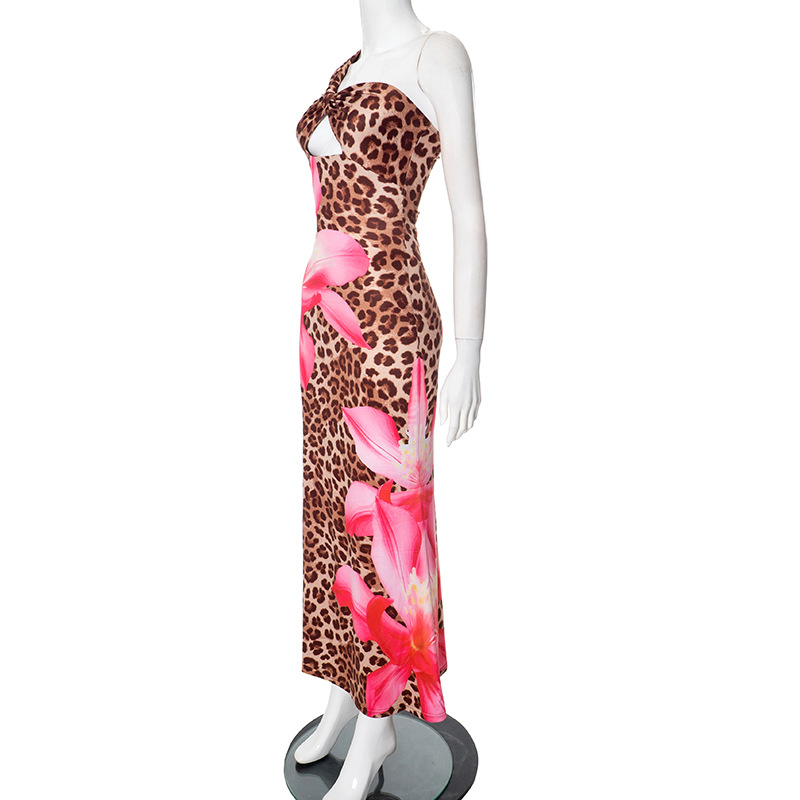 Autumn Leopard Print Hollow Out Cutout out Socialite Sexy Maxi Dress Women Clothing