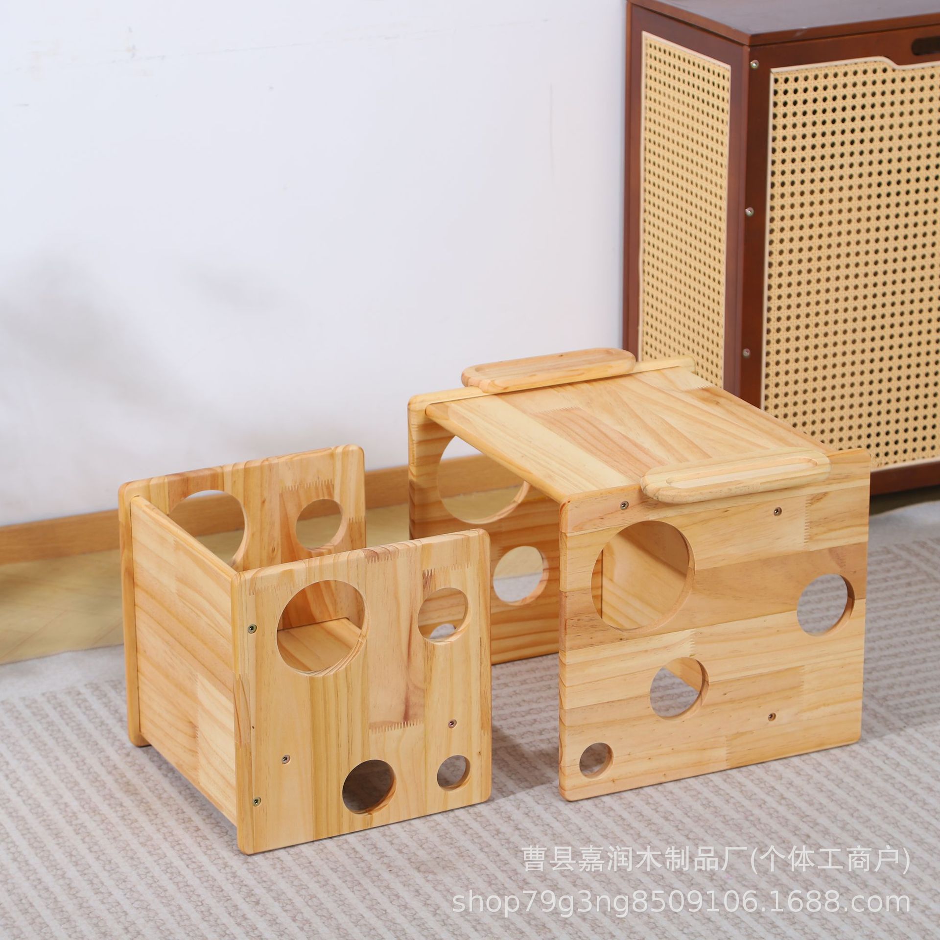 Ready-Stock Solid Wood Children's Table and Chair Set, Multi-Functional Home Study Table, Toddler Wooden Dining Table and Chairs, Children's Footstool