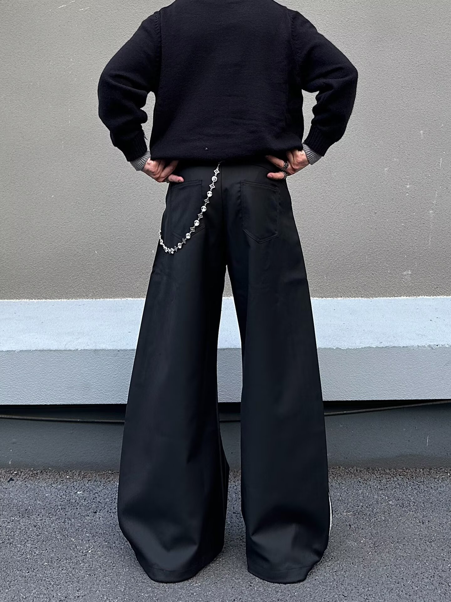 Men's Casual Pants Retro Double Waistband Spliced Curved Blade Loose Long Trousers_mkmklike.com