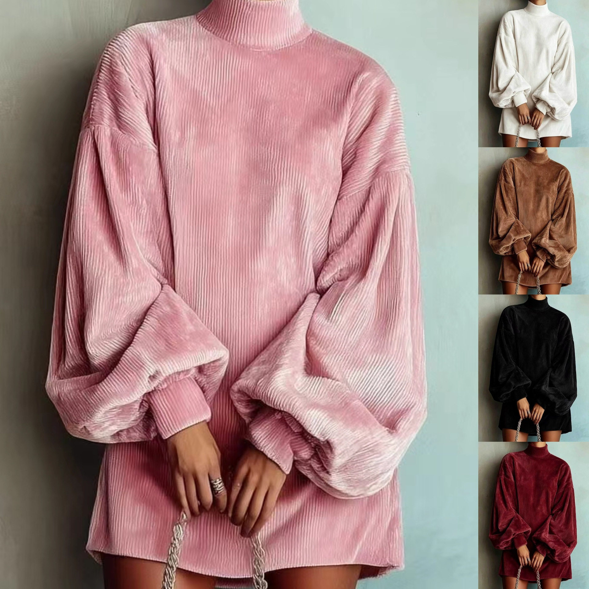 2026 Autumn New European and American Women's Fashion Independent Station Amazon Cross-Border Elegant Loose Long Sleeve Lantern Sleeve Dress