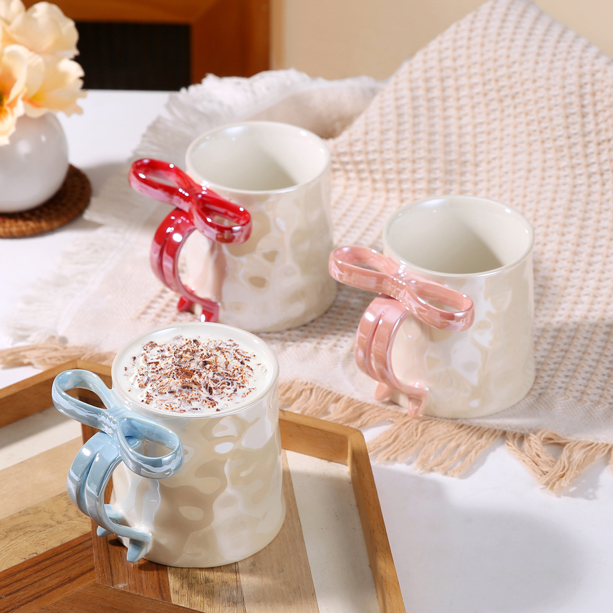 Taza de Cerámica con Moño Esmaltada Resistente a Altas Temperaturas para Hogar