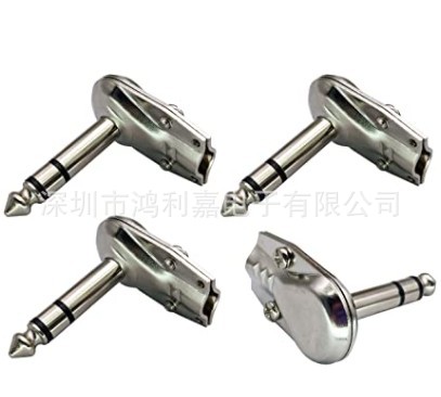 6.5双声道插头 话筒接头 弯式麦克风6.35大三芯接头 90度弯焊接式