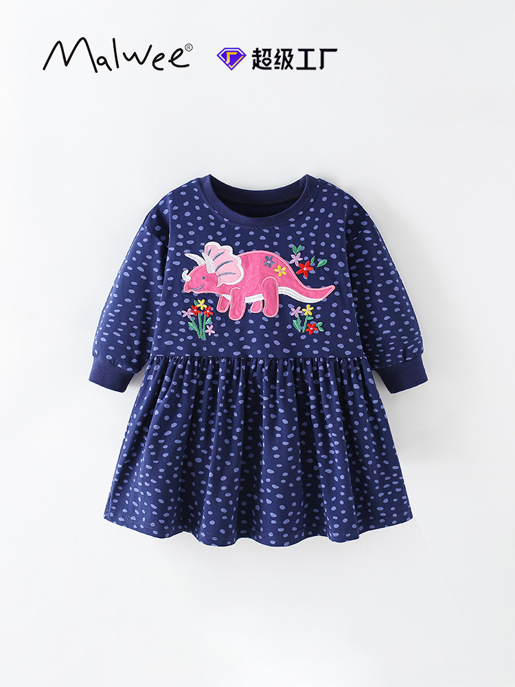 Vestido de princesa de niña malwee transfronterizo otoño nuevo vestido de niños de manga larga con cuello redondo para niños europeos y americanos