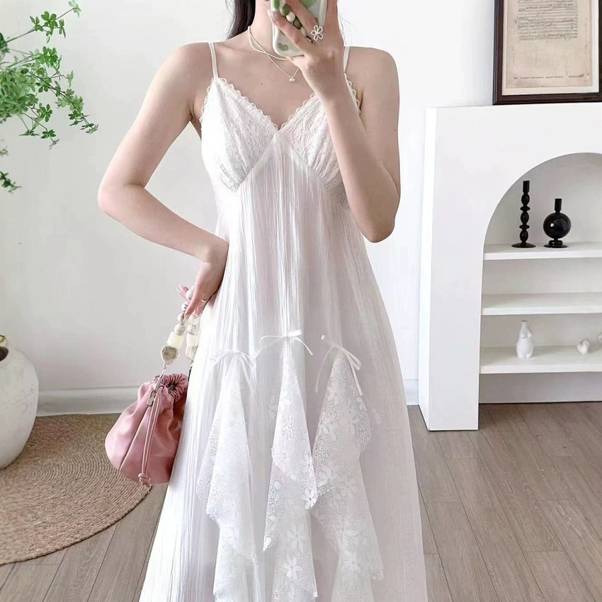 Women's Evening Dress with Strap 2025 Spring New V-neck Mesh Ruffled Sexy Strap dress Women