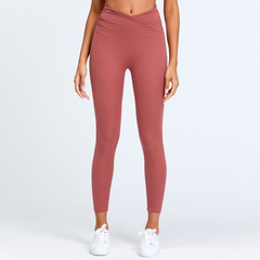 Yoga pants, fitness nude feel, light weight, European and American high-end high-waisted butt-lifting peach-butt sports running tights for women