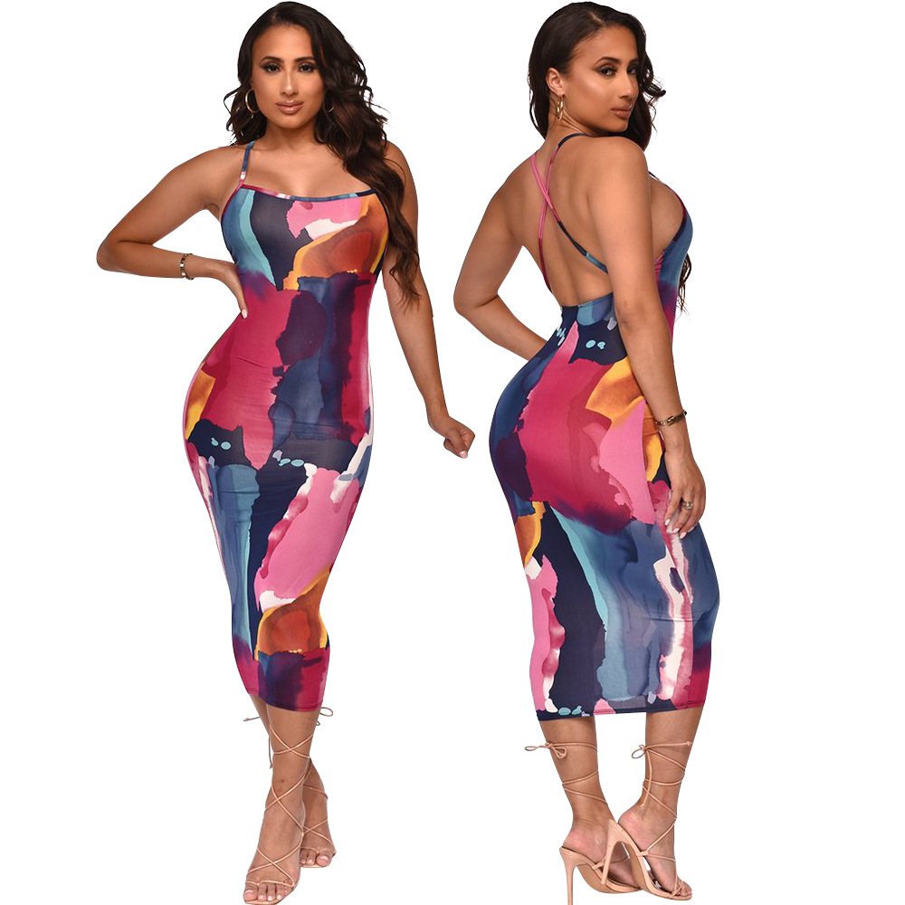 women s digital printing tight-fitting dress nihaostyles clothing wholesale NSOSD79641