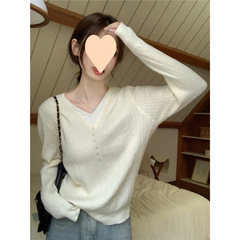 新款春季上衣假两件内搭打底领毛衣薄款女小香风针织衫纯色上衣