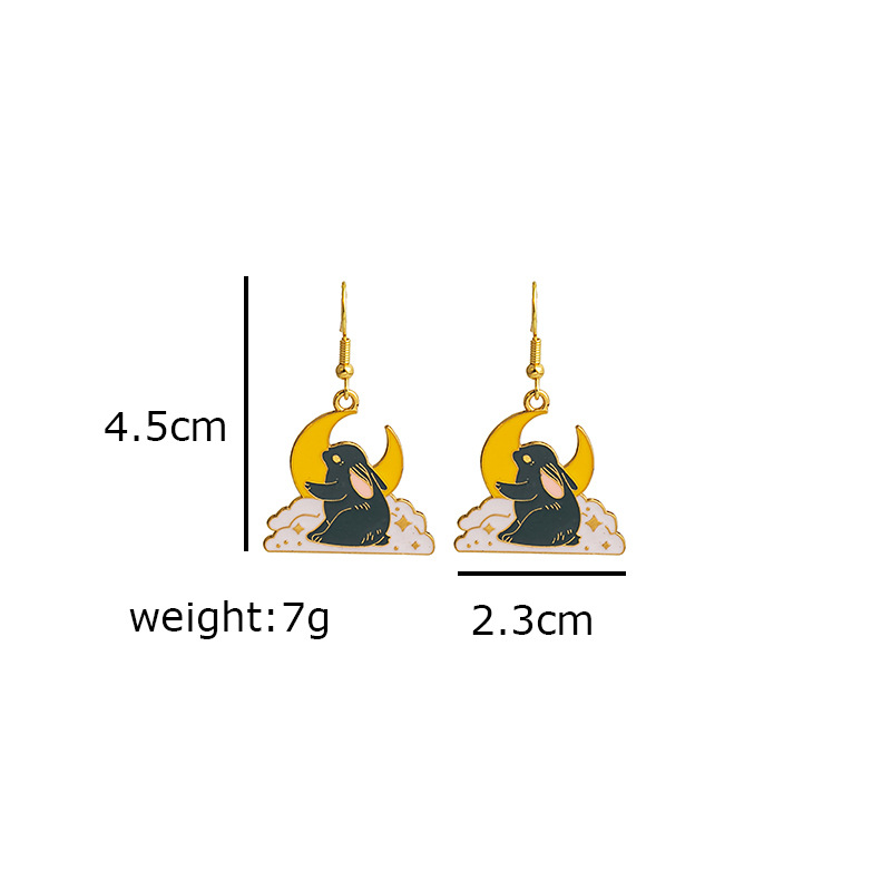 18g Weight Drop Earrings Classification 1 Pair Quantity Daily Occasion Alloy Material Rabbit, Moon, Heart Shape Pattern Women'S Gender Enamel Design Cute Style Cute Rabbit Moon Heart Shape Alloy Enamel Women's Drop Earrings 1 Pair 3