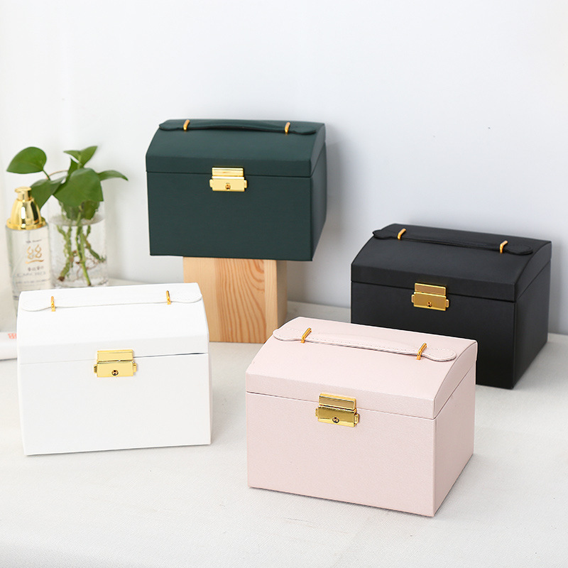 Three-Layer Portable Jewelry Box with Lock, Double Drawers, Earring and Stud Storage, Necklace and Ring Organizer, Multifunctional Gift Box