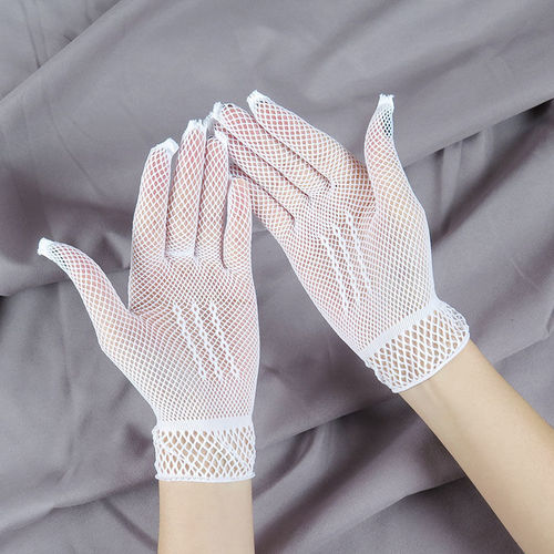 Mesh Sunscreen Gloves for Women Summer Fishing Net Full Finger Elastic Black Performance Lace White for Square Dance Fashion Touch Screen