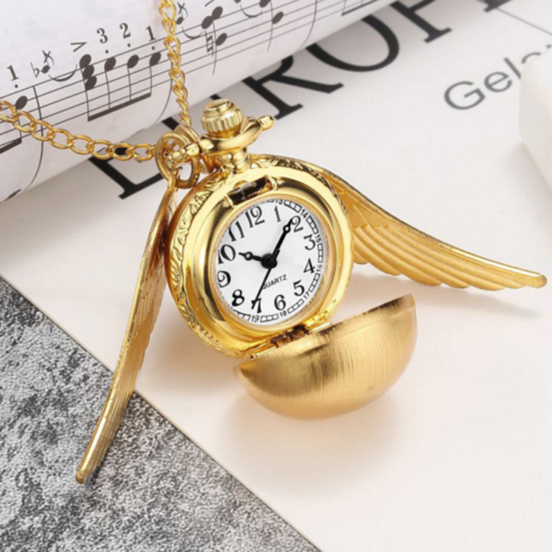 Harry Potter Pocket Watch Golden Snitch Angel Wings Ball Heart Pocket Watch Angel Ball Retro Pocket Watch Necklace Watch