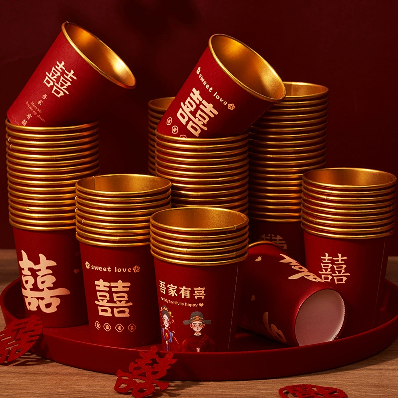 Одноразовый бумажный стаканчик, свадебный стакан, утолщенный красный свадебный стакан, новоселье, свадьба, помолвка, свадебный банкет, специальная чашка для воды
