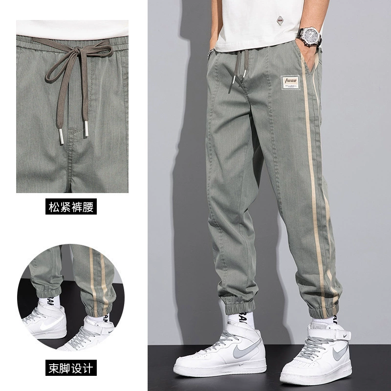 Весенне-летние брюки до щиколотки, мужские Модные брюки Harlan, повседневные Универсальные мужские эластичные повседневные брюки в полоску