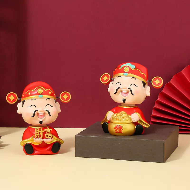 新款创意招财摇头财神车载摆件办公室工位小财神爷桌面摆件批发