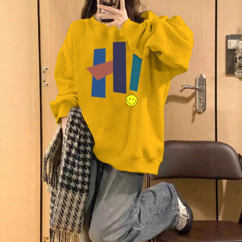 Ginger American Round Neck Sweatshirt for Women Spring & Fall 2025 New European Style Loose Velvet Thickeneded Hooded Top