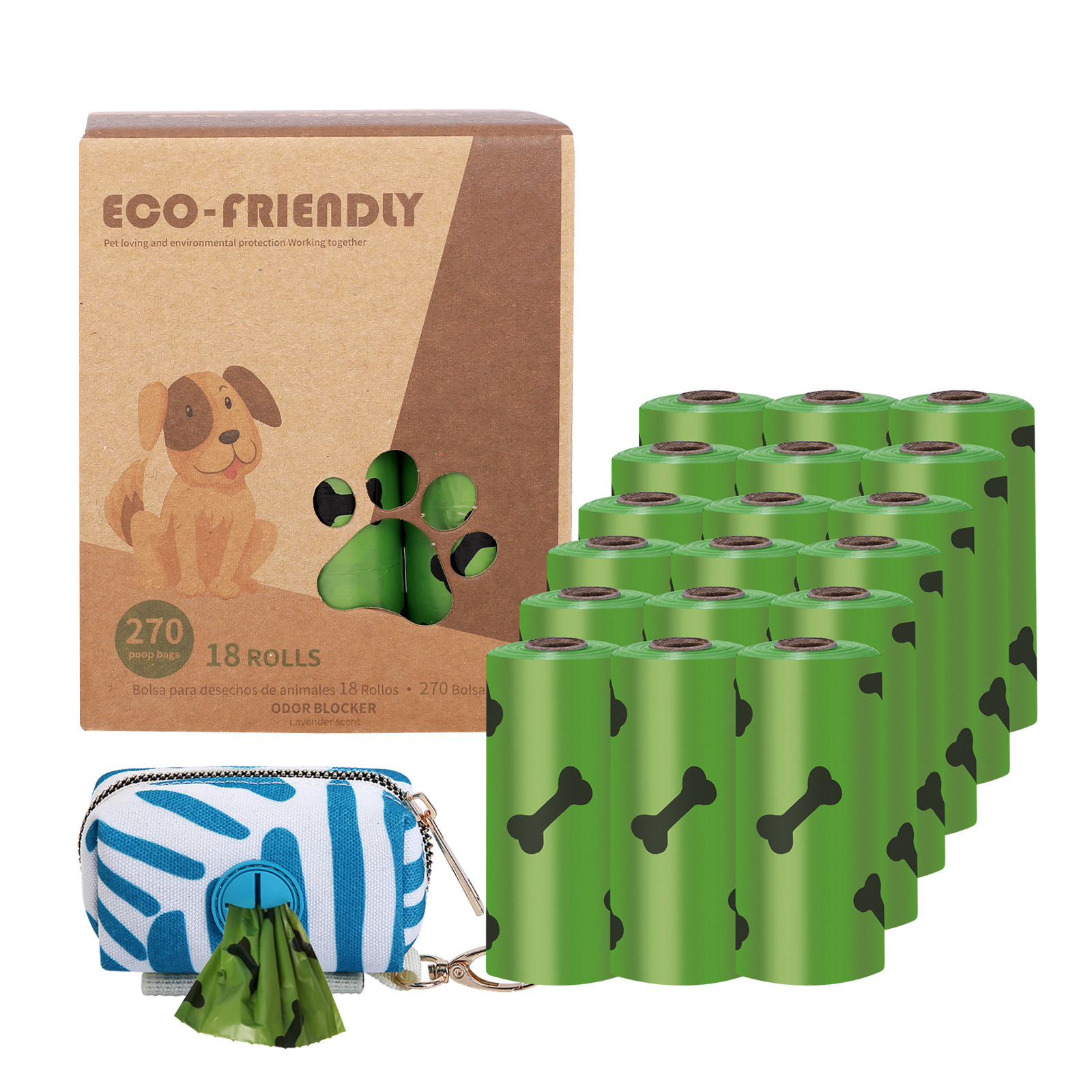 Transfronterizo en stock al por mayor 1,5 Bolsa de basura para mascotas de seda en caja bolsa de caca EPI bolsa de caca degradable bolsa de caca