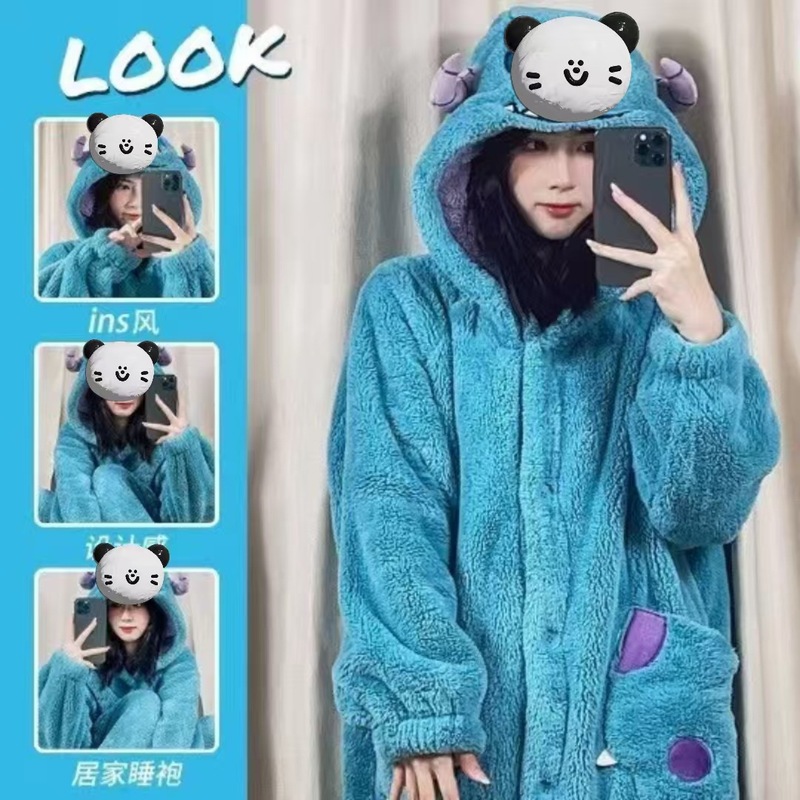 パンダ漫画パジャマコーラルベルベット 2025 新しい暖かいホーム服かわいいスーツは混合バッチで屋外で着用できます|undefined