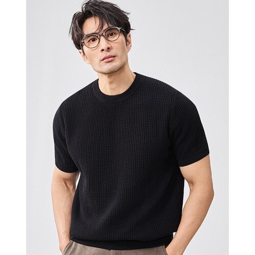 2026 new style, simple Waffle short-sleeved knitted men's high-end light luxury texture men's Polo shirt