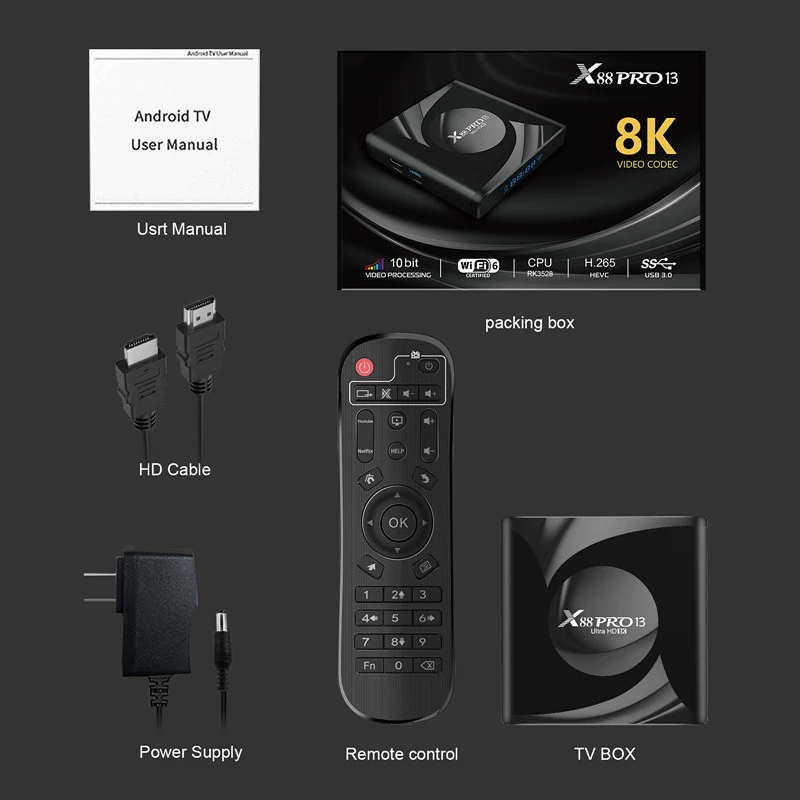 X88 PRO 13 set -top box Android13 RK3528 WIFI6 4GB/64G Bluetooth HD tvbox