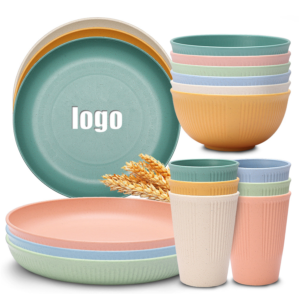 Cross-border creative vertical wheat straw bowl cup plate tableware household salad bowl dinner plate water cup gift set