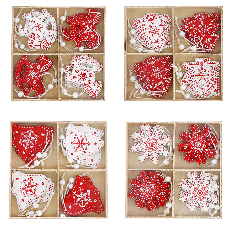 Adornos navideños de madera en caja de Amazon, decoración de escena navideña para ventana, adornos para árbol de Navidad, reno, copo de nieve