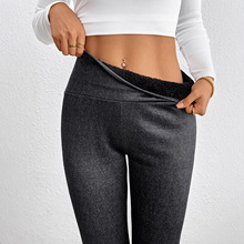 2025跨境爆款女装仿牛仔加绒羊羔绒提臀修身显瘦打底保暖裤加厚冬