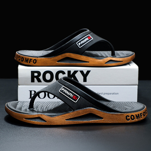 Slippers Men's Thong Summer Outdoor Slippers Foot Wedge Couple Hong Kong Style Casual Rubber Beach Shoes Trend Wholesale 