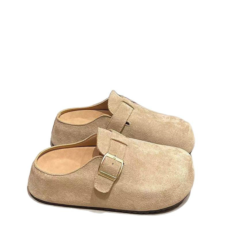 Women's Platform Heel Shoes Versatile Fashionable Retro Slip-On Soft Sole Non-Slip Half Covered Shoes_voghion.com