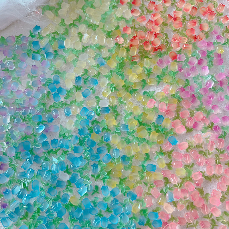 Wholesale two-color gradient Tulip nail flower resin jewelry Net popular new Luminous three-dimensional nail decorative flowers