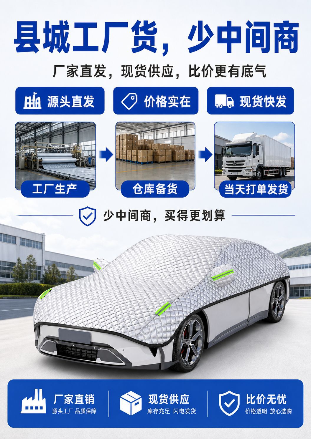 Car Half-Cover Sunshade and Sun Protection Cover, Anti-Snow, Anti-Frost, Anti-Freeze, Anti-Rain, Summer Heat Insulation Half-Body Car Cover, Thickened with Velvet Cotton
