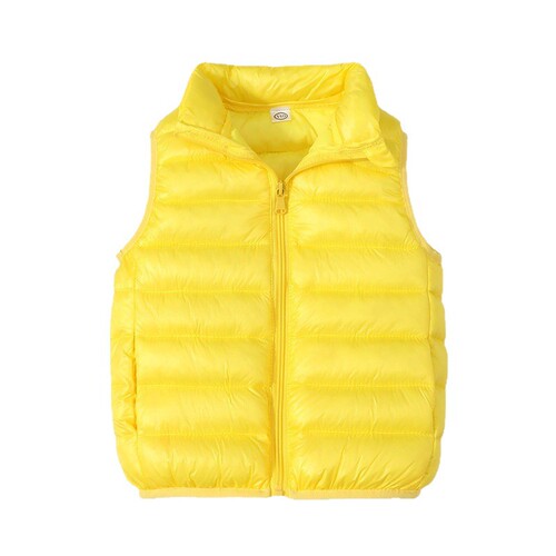 Children's Spring and Autumn Down and Cotton Fleece Vest for Boys and Girls, Winter School Uniform Warm Jacket, Medium and Large Children, Solid Color Outerwear Zip-up Vest