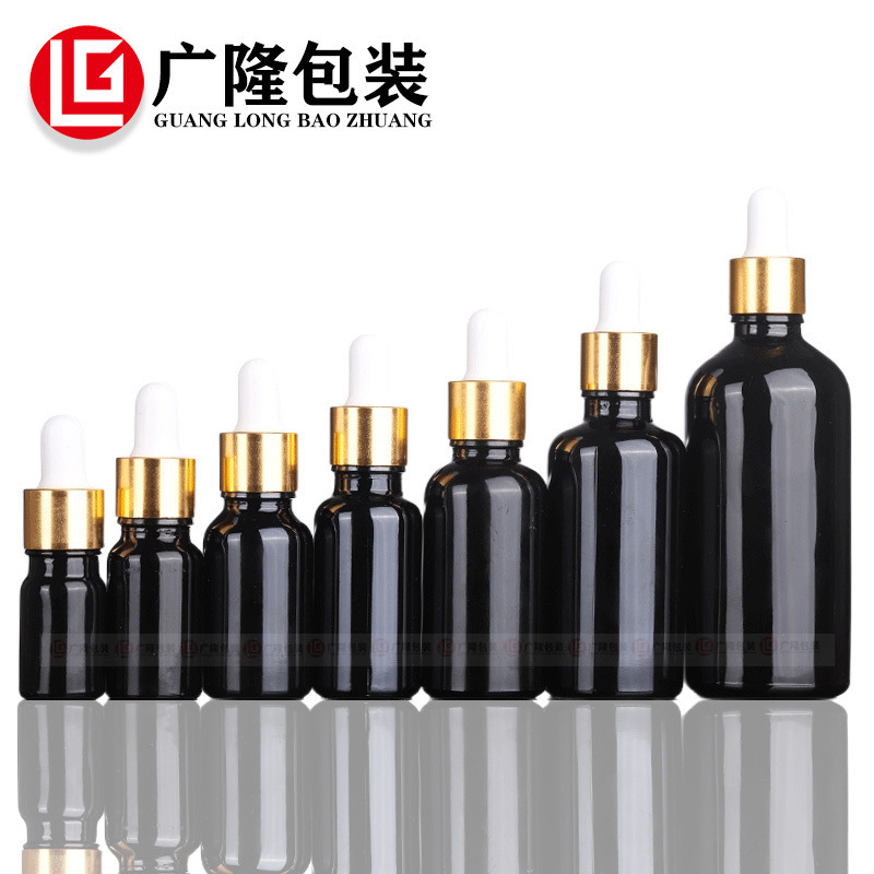 10ml黒色ドロッパーガラス精油瓶、20個のエッセンス分注瓶、5ml化粧品容器、遮光空瓶|undefined