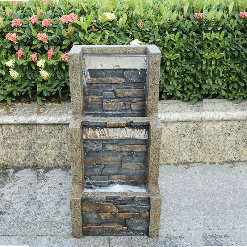 跨境庭院树脂喷泉流水文化石装饰阳台花园循环流水落地景观摆件