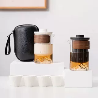 旅行功夫茶具套装玻璃泡茶壶茶杯陶瓷快客杯户外一壶四杯创意潮流