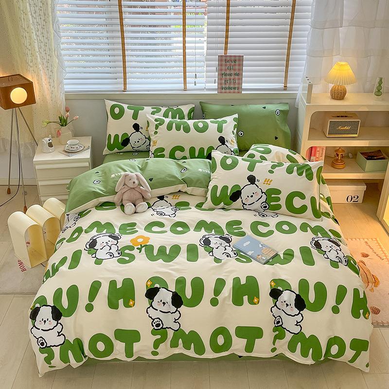 Cuerpo de algodón de cuatro piezas de amor, cama de cama, cama de cama, dormitorio de estudiantes, ropa de cama de tres piezas.