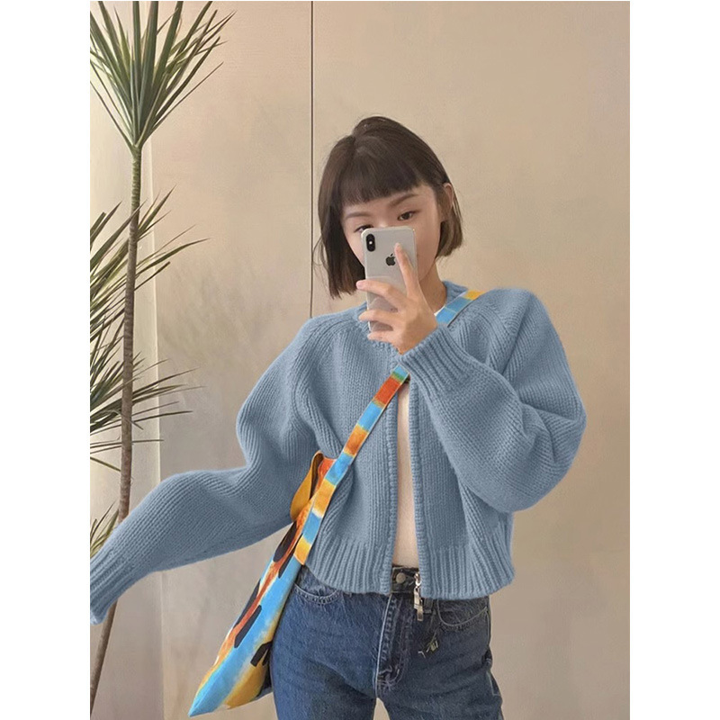 灰色短款毛衣外套女装秋冬2025新款宽松加厚拉链开衫长袖针织上衣|undefined