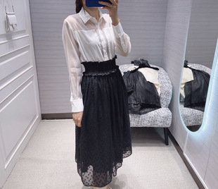 深圳南油高端原單D家早秋新品復古宮廷風黑色提花波點蓬蓬長半裙