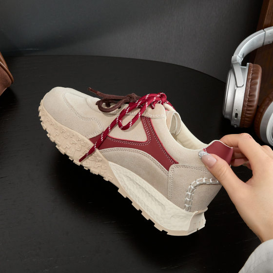 Thick-soled small size height-increasing sports shoes women's 2024 spring and autumn new genuine leather mandarin duck double lace-up forrest shoes