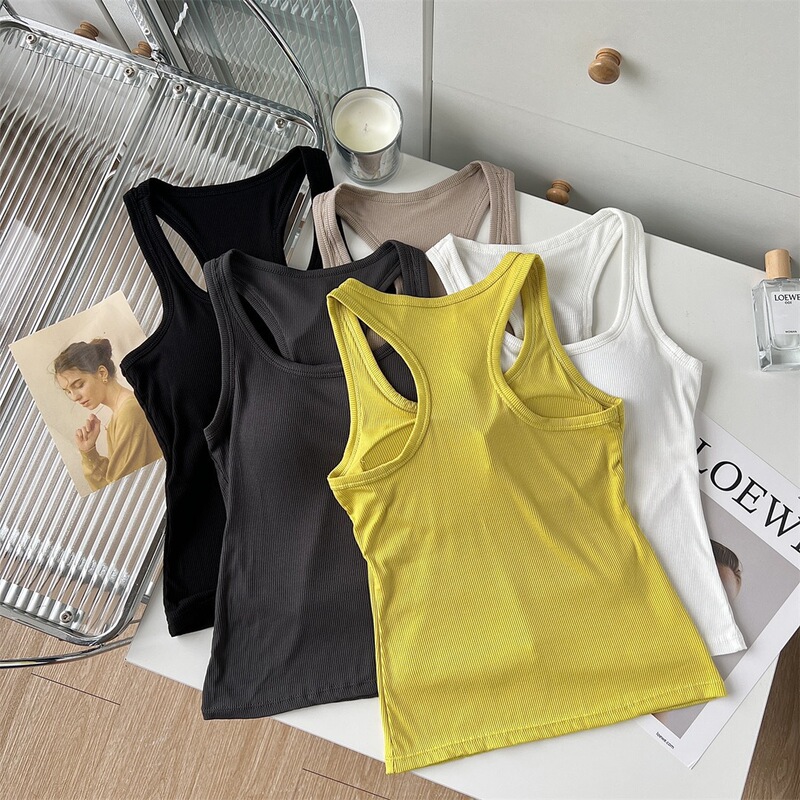 Tank Top with Chest Pads, Anti-Exposure, Wide Shoulder Straps, Inner Wear for Hot Girls, Beautiful Back, Sexy Slimming Outer Wear Tube Top for Women