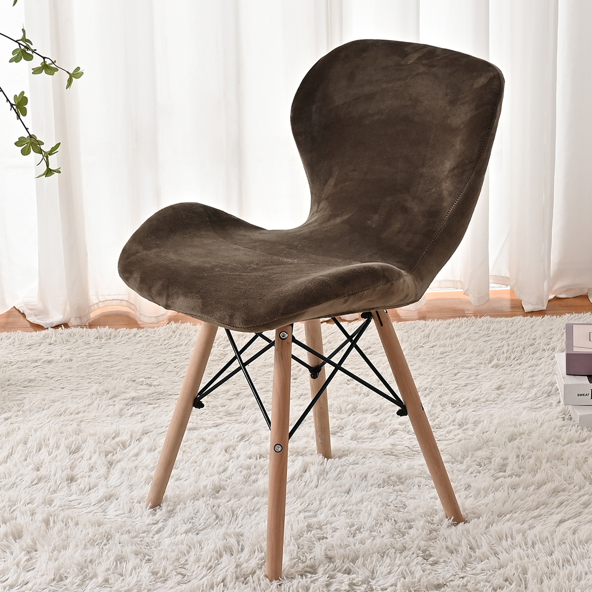 Funda para silla de mariposa de terciopelo de zorro plateado elástica de punto transfronterizo a prueba de polvo Funda para silla de mariposa de terciopelo grueso de color sólido universal