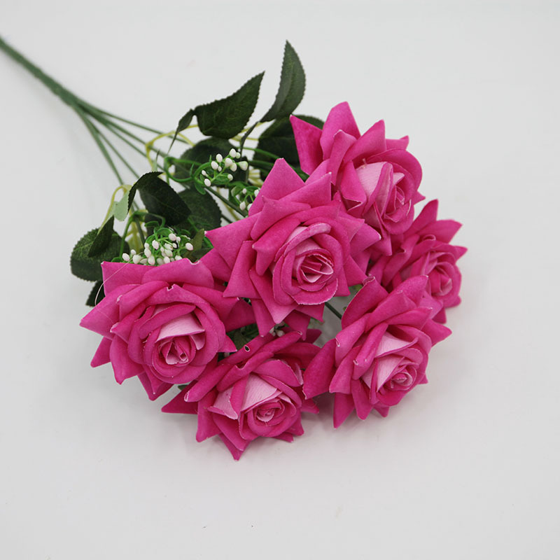 Flor de rosa simulada 7 mandos de franela rosa roja decoración del hogar decoración de la boda decoración transfronteriza flor falsa al por mayor