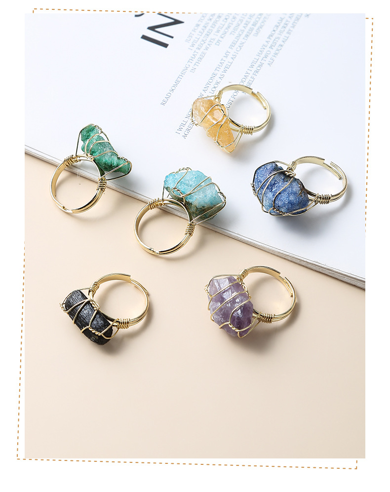 Basic Geometric Natural Stone Irregular Open Ring display picture 2