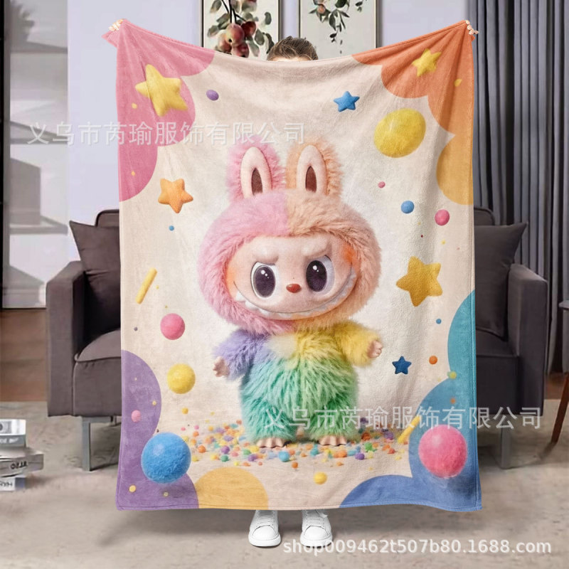 ラブブプリントフランネルブランケット エアコンブランケット 小さなブランケット ワンピース両面フランネルブランケット 小さなカバーブランケット|undefined
