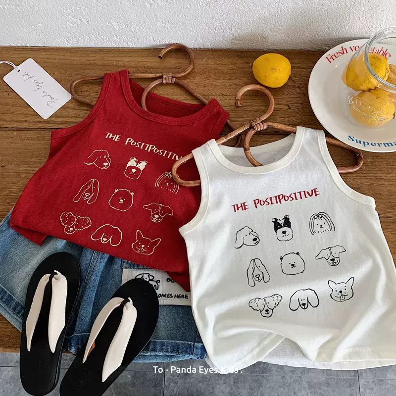 男童夏季凉快背心t恤红色2026中小童帅气韩版宽松外穿无袖上衣潮