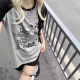 Sweet Kuya Culture Graffiti Cat Stitching Short-sleeved T-shirt Women's Summer New Student Cute Top Women's Ins All-match