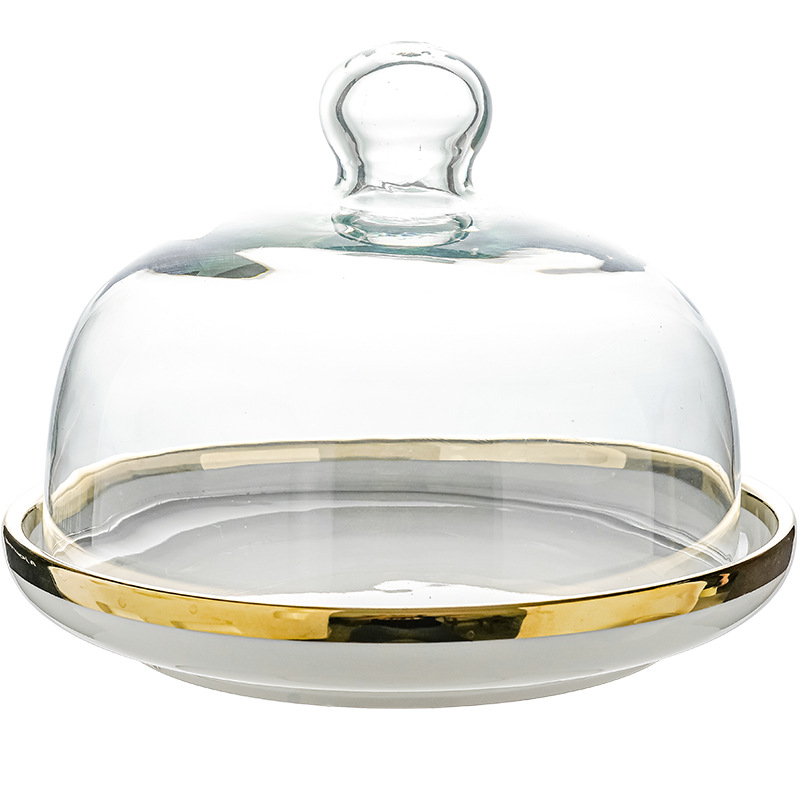 Bandeja de pastel de cerámica con cubierta de vidrio transparente boda cumpleaños fruta postre prueba placa tarde té placa