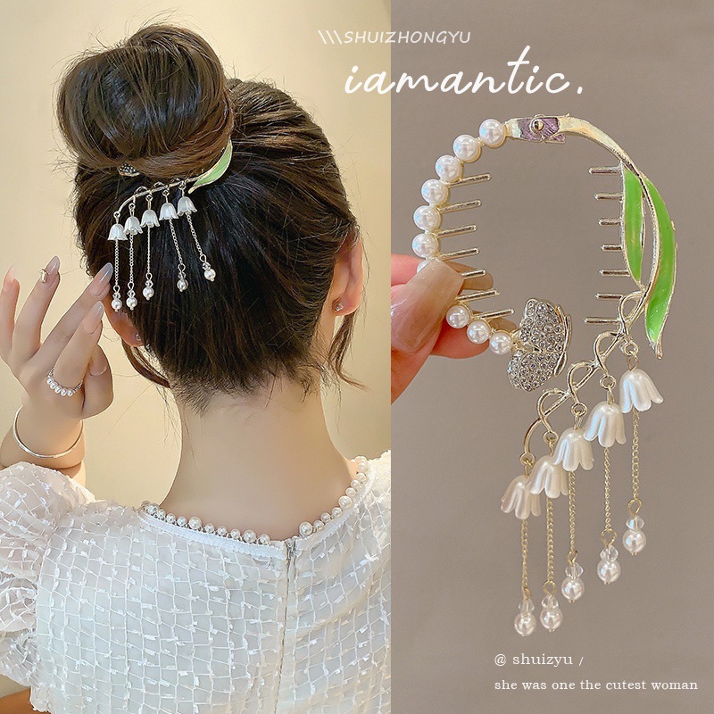 4 # perla verde fresca Cola de Caballo clip