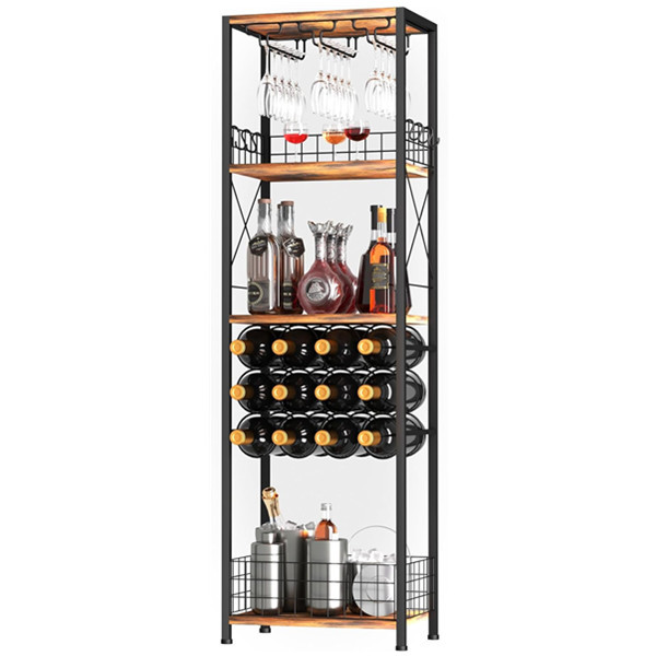 Counter Wine Rack with Glass Cup Holder Home Wine Cabinet Bar Cabinet Multi-Layer Design with Display Rack