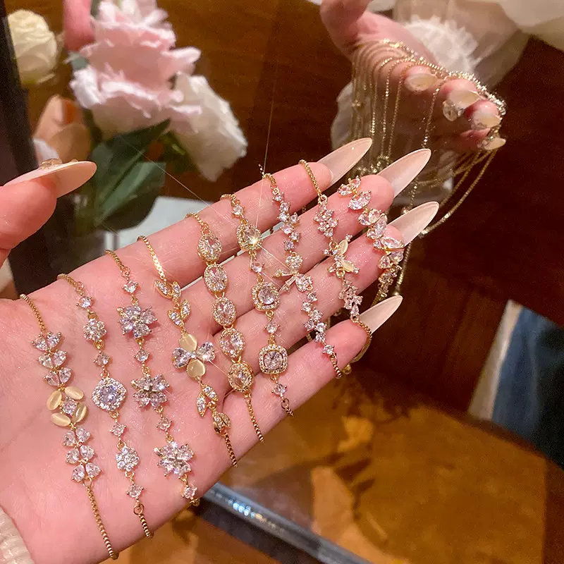 轻奢高级感精致微镶锆石手链女男女同款抽拉式可调节珍珠手串手饰